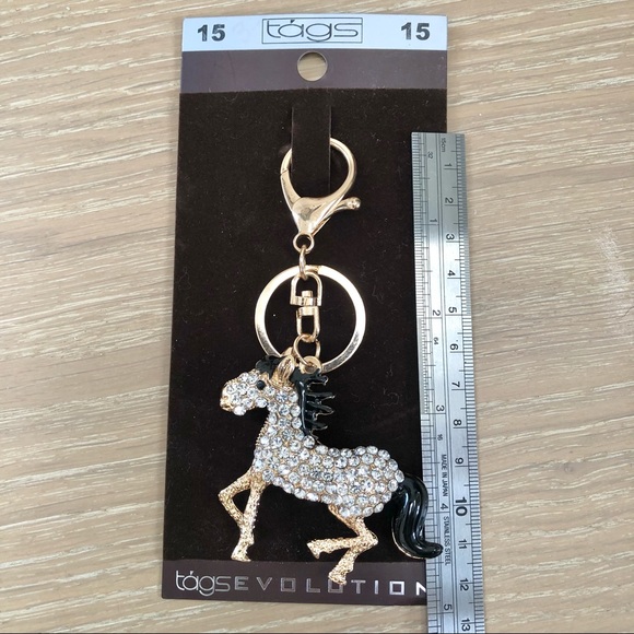 ⭐️TAGS EVOLUTION⭐️Rhinestone Swarovsky Crystals Gold Pony Horse Keychain Charm - Picture 10 of 10